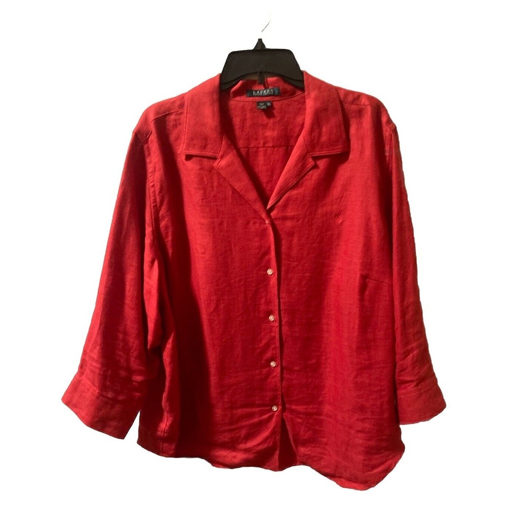 LAUREN RALPH LAUREN‎ Top Linen Button Up Burnt Orange 3/4 Sleeve Sz 2X Plus